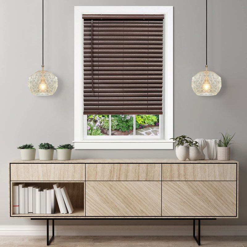 Achim Cordless Room Darkening Venetian Blind - 27 Inch Width, 64 Inch Length, 2" Vinyl Slat Size - Mahogany - GII Luna Light Filtering Horizontal Mini Windows Blinds for Interior by Achim Home Decor - Image 1